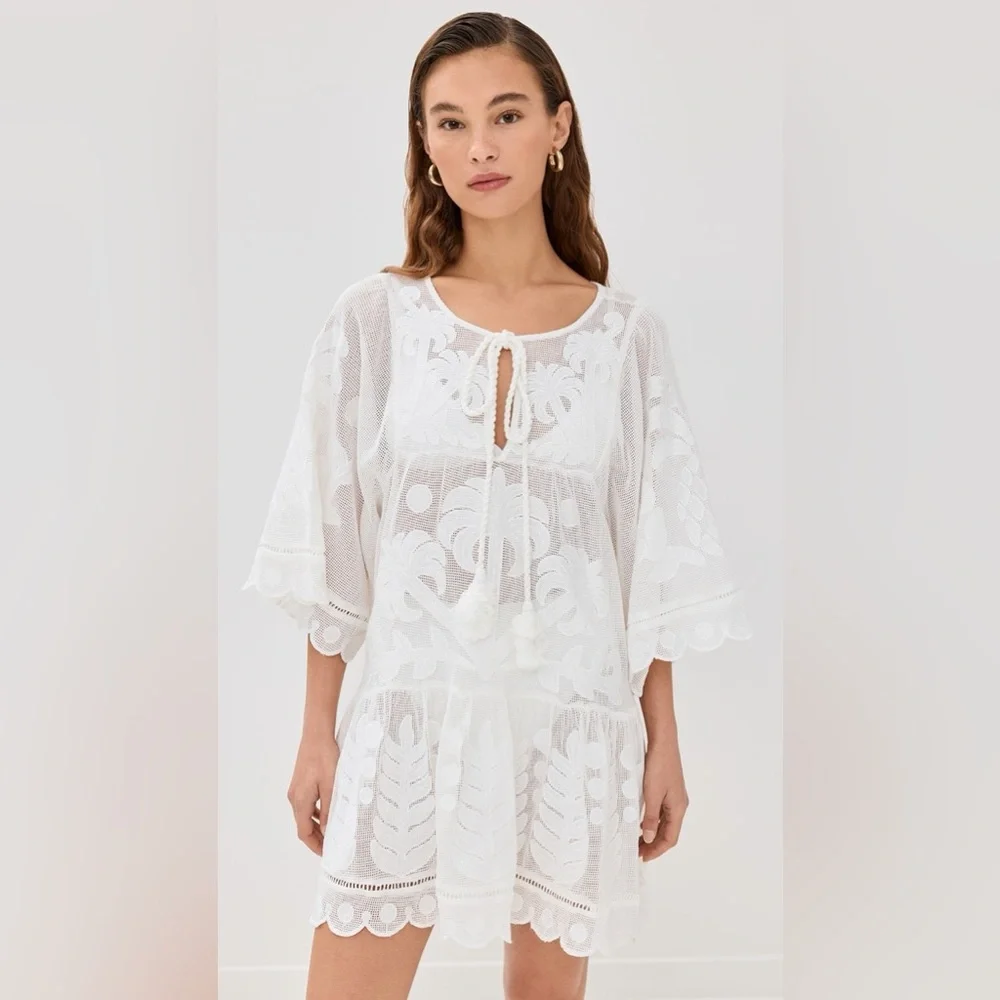 NWT Farm Rio Palm Tree Cutwork White Dress - Picture 4 of 9